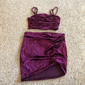 Women’s | Lulus | Velvet Magenta 2-Piece Cami + Mini Skirt Set; Size Small